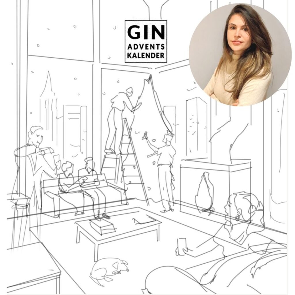 Zeichnung der Illustratorin unseres Gin Adventskalenders