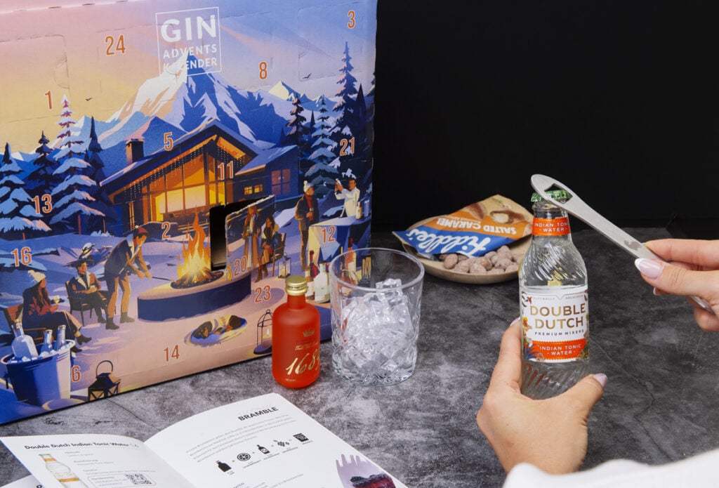 Gin Adventskalender mit Tonic Water und Snacks ideal als Geschenk
